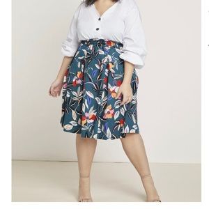 ELOQUII printed midi skirt with tie waist
